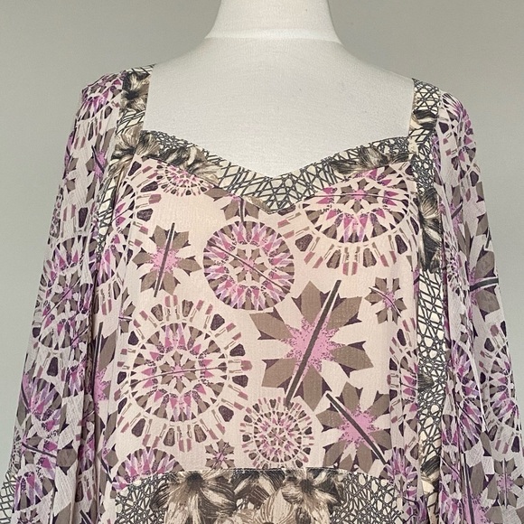 Free People Floral Geometric Printed Flutter Wing Sleeve Tunic Mini Dress, Small - Picture 2 of 15